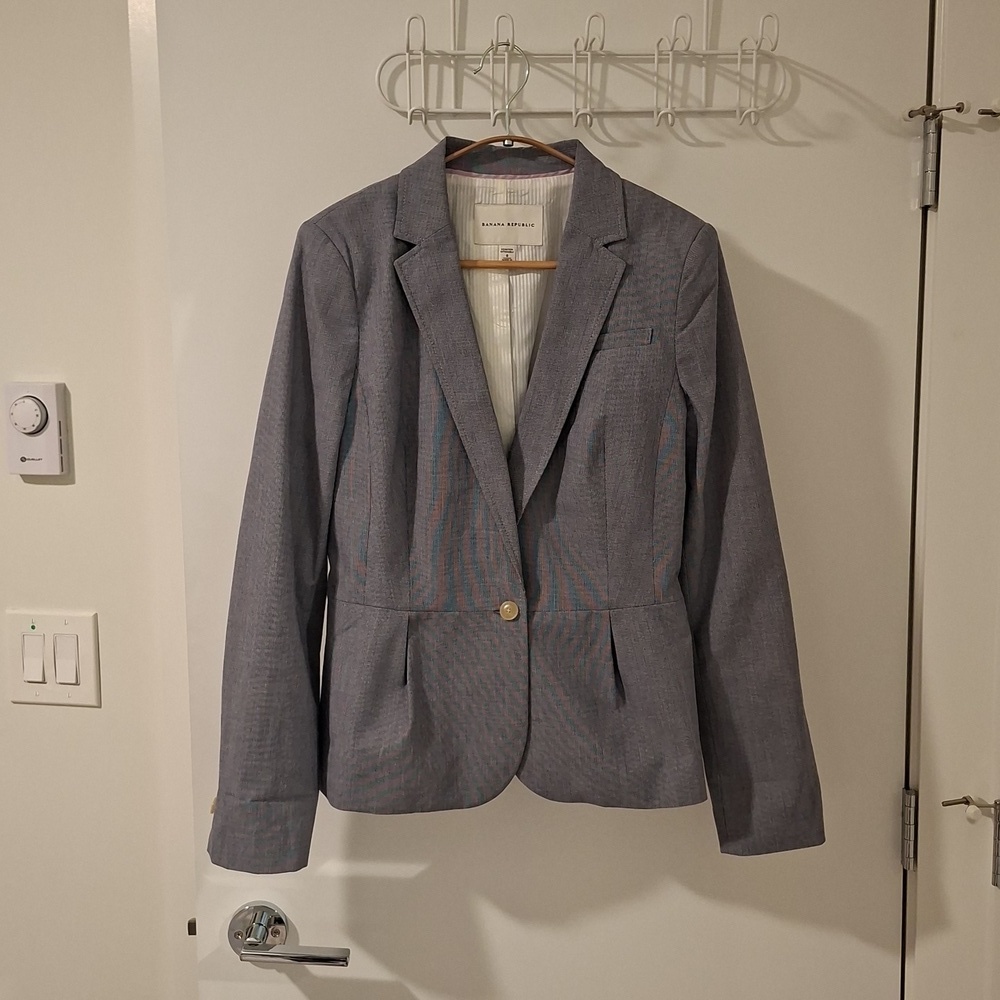 Banana Republic Blue Peplum Cotton Stretch Single-breasted Blazer (Size US 8)